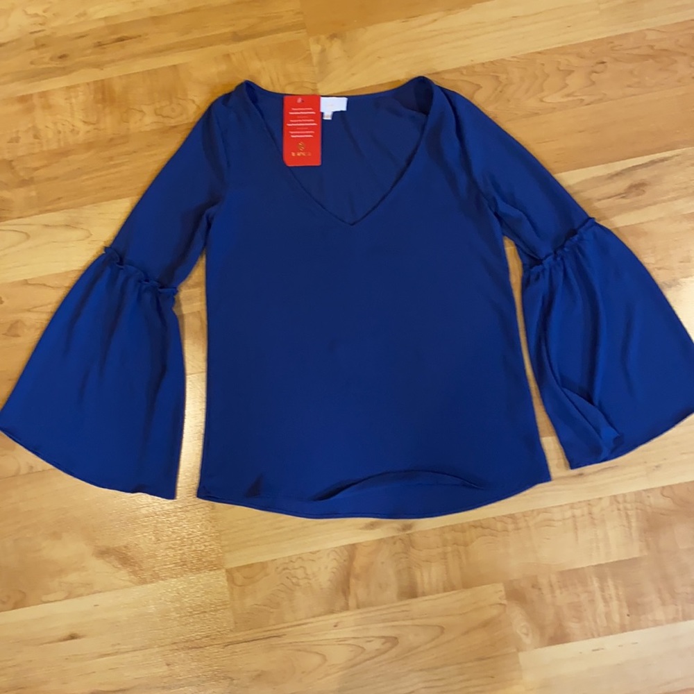 Evereve Navy Marina ruffle top - size small
